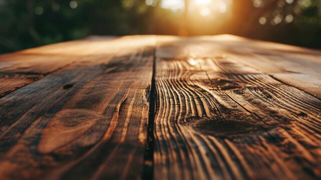 A wooden bench with sunlight streaming through, creating a warm and inviting ambiance.