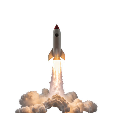 Retro rocket launching upwards isolated on transparent background
