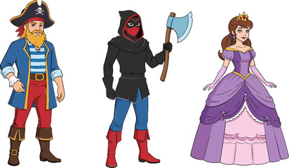 Pirate, Warrior, and Princess Character Vector Set for Fantasy, Adventure, and Storybook Designs © Lipi