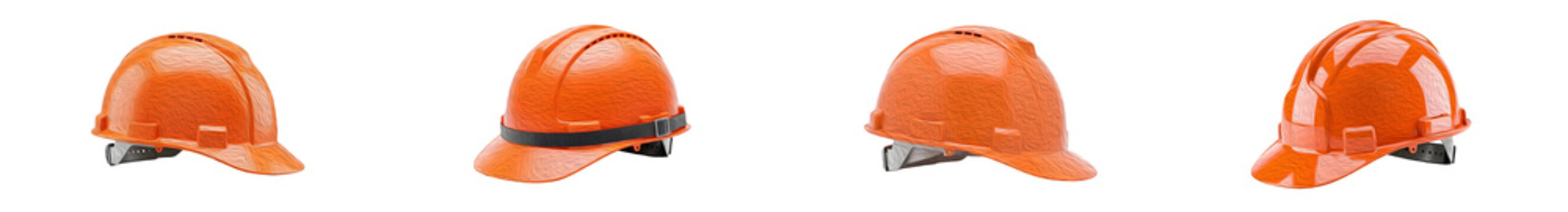 set of orange construction hard hats isolated on white background PNG ///