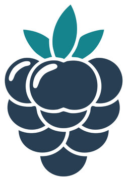 Stylized Dark Blue and Teal Berry with Leaves Icon