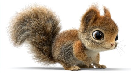 Fototapeta premium Cute cartoon squirrel with big eyes on white background