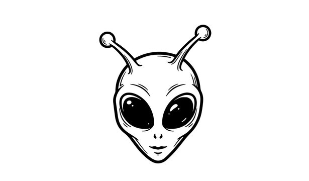 Hand-drawn funny alien head silhouette vector illustration doodle style isolated on white