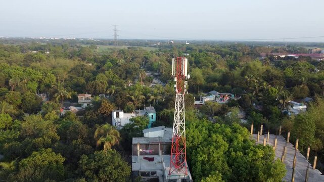 Telecommunication Tower and Mobile Network Antenna in Rural Environment