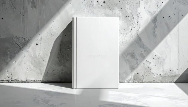 Minimalist White Book Against Textured Concrete Wall with Shadows image photo
