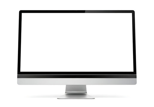 Modern computer monitor display with blank white screen for design mockup computer technology business electronic template interface internet communication hardware