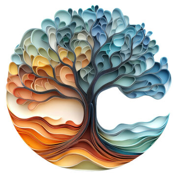 Abstract Layered Paper Tree Artwork Against Black Background
