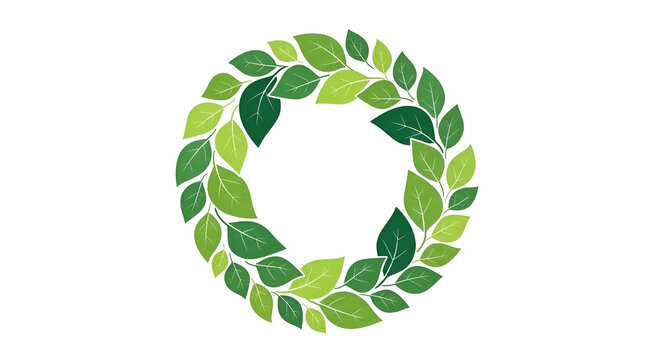 Green leaves wreath illustration on black background for natural designs and botanical decoration elements. Fresh foliage circle art.