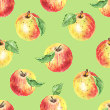 Seamless pattern of apples soft green