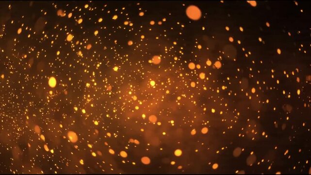 Abstract background with a multitude of glowing orange particles and bokeh effects, creating a warm and magical atmosphere