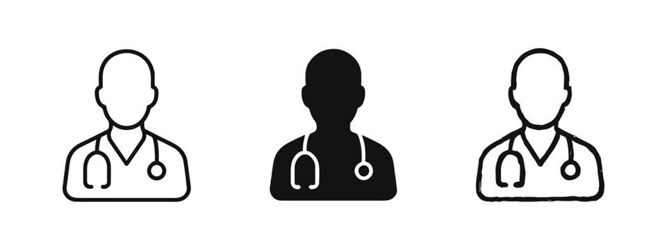 Doctor Icon Set - Medical Professional Avatar with Stethoscope