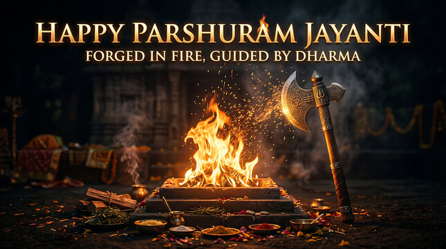 Parshuram jayanti celebration with sacred fire and axe symbolizing dharma and spiritual growth