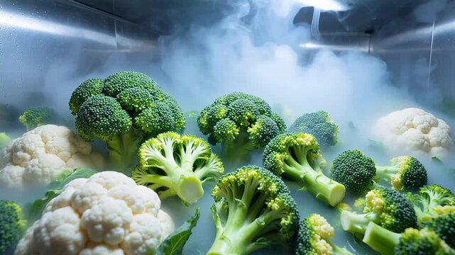 Serene Frozen broccoli and cauliflower in smoke for Environmental Sustainability and Mindfulness
