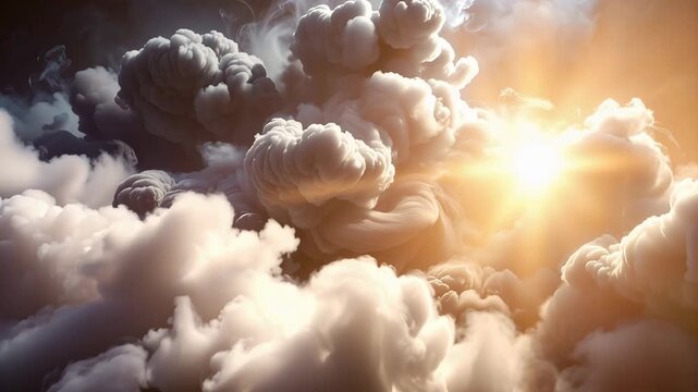 Celestial Canvas: Majestic clouds dance across the heavens, illuminated by the radiant embrace of the sun, creating an ethereal spectacle of nature's artistry.