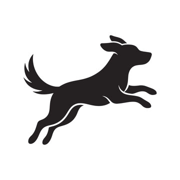 A vector silhouette of a dog running swiftly in a natural outdoor setting.