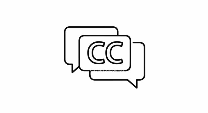 Line art icon of closed captioning symbols on speech bubbles