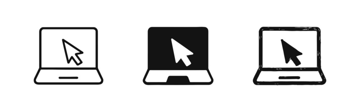 Laptop with cursor icon set. A computer screen displaying a pointer, symbolizing computing, online work, internet activity, or digital tasks.