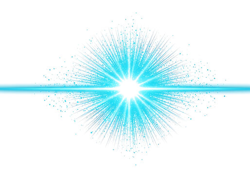 Cyan light explosion with streaks and particles on white background explosion particles abstract lightspeed