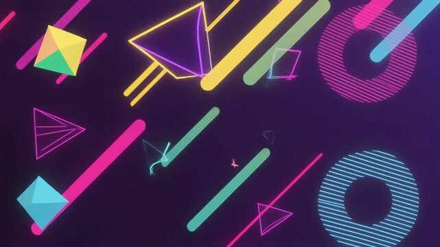 Retro 90s Neon Geometric Abstract Background Animation Seamless Loop 4K Pop Art Design