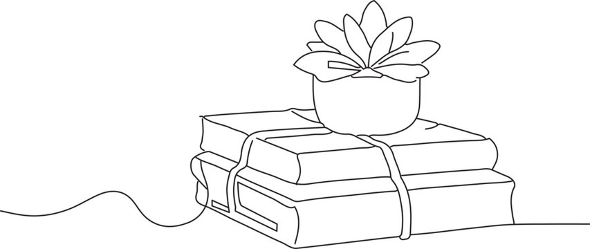 Minimalist one line drawing of an open book. Continuous line art illustration symbolizing education, knowledge, reading and learning. Simple black outline on white background, modern vector style.