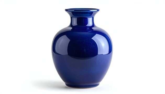 A vibrant, glossy cobalt blue vase with a classic, elegant silhouette stands isolated against a pristine white background