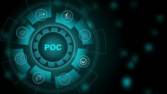 Proof of Concept (POC) and Innovation Validation Technology Concept. 3d Motion graphics of technology icon interface background