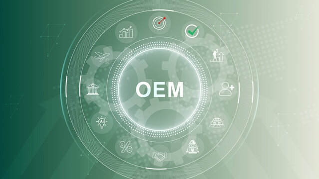 OEM Original Equipment Manufacturer concept. Interface technology, the future of user experience, journey and technology concept. 3d Motion graphics of technology icon interface background