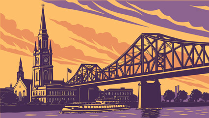 Naklejka premium Charleston South Carolina Skyline Vector Illustration at Sunset