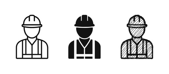 Construction worker in reflective vest and safety helmet icon set. © ICONS FOR YOU
