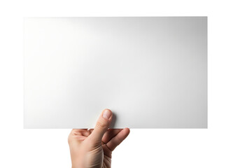 Obraz premium Hand holding blank white paper sign for advertising or message display with advertising marketing template business isolated communication announcement presentation