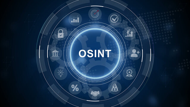 OSINT Open Source Intelligence Concept with Digital Icons for Cyber Analysis and Investigation. 3d Motion graphics of technology icon interface background