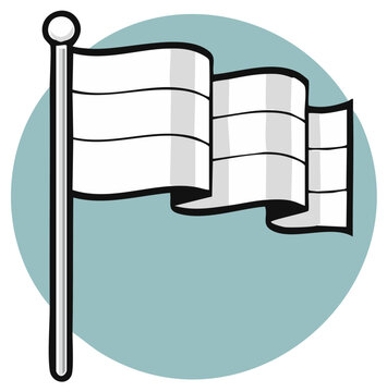 White flag of surrender waving gently illustration for truce or peace agreement graphic cartoon style.