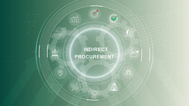 Indirect Procurement concept. performance metrics, and business insights from large data sets. 3d Motion graphics of technology icon interface background