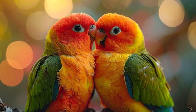 Colorful birds perched together
