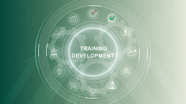 Business training development E-learning concept new business concept. Abstract technology. 3d Motion graphics of technology icon interface background