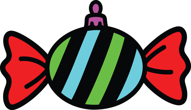 Colorful hard candy illustration with ribbon detail