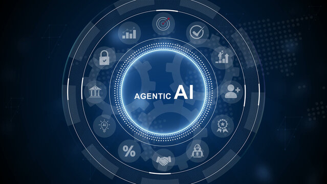 Agentic AI is the technology that powers AI agents so they can act autonomously without human oversight. 3d Motion graphics of technology icon interface background