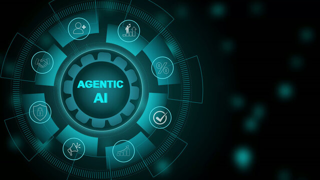 Agentic AI is the technology that powers AI agents so they can act autonomously without human oversight. 3d Motion graphics of technology icon interface background