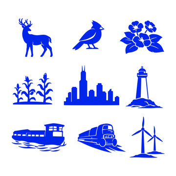 vector isolated blue color Illinois traditional cultural symbols