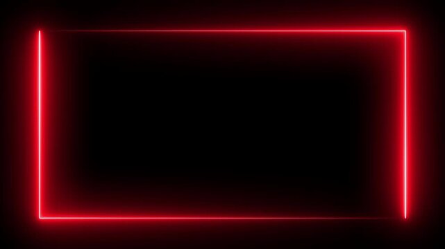 Neon glowing frame background. glowing neon red color square rectangle picture frame icon animation. for digital technology themes, or abstract projects. 4K video.