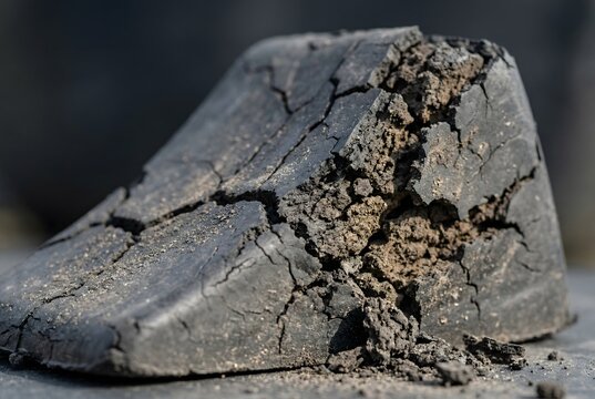 Close-up of a rubber wheel chock crumbling from severe dry rot