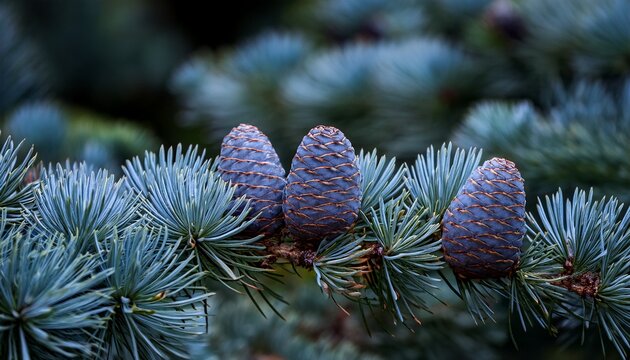 close up shot of blue atlas cedar cedrus atlantica cones