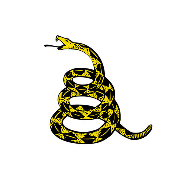 Yellow Spiraled Timber Rattlesnake emblem featured on the Gadsden flag. Snake from Dont Tread on Me flag element