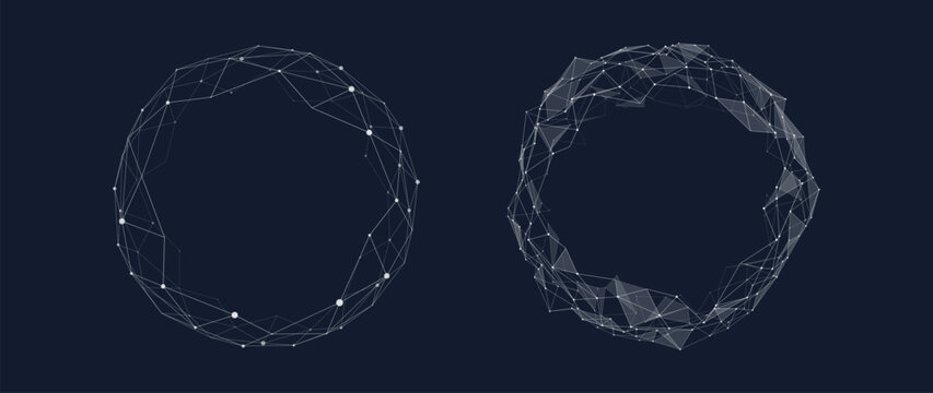 Fragmented Sphere Network Ring with Connected Dots and Lines Technology Connection Concept