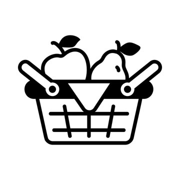 Glyph style icon showing a picnic basket