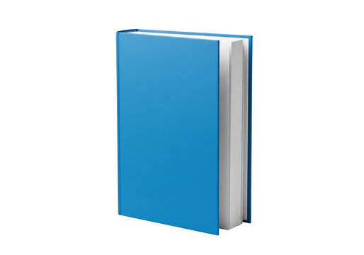 A standing closed blue hardcover book with a blank cover for mockup. Isolated on transparent background, png