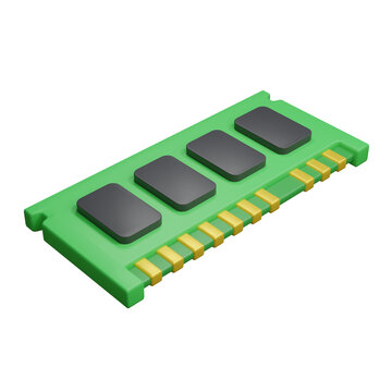 RAM computer memory module isolated on white background with electronic chip and circuit board design