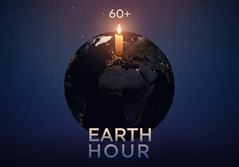 Fototapeta premium Digital Earth Hour Illustration with Candle on Planet Globe Concept