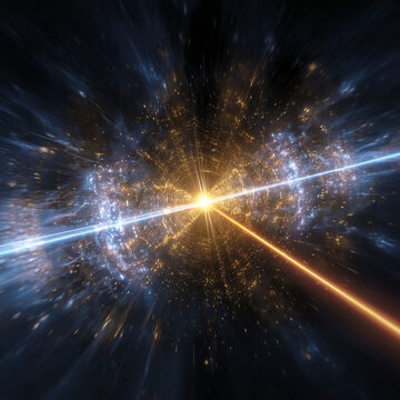 High-tech scientific visualization of a multi-kilometer laser interferometer observatory detecting ripples in spacetime.