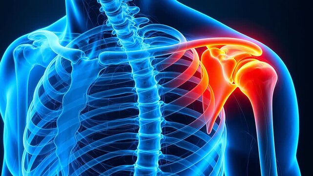 Dynamic Human shoulder anatomy with highlighted joint representing Generative AI and Creative Energy